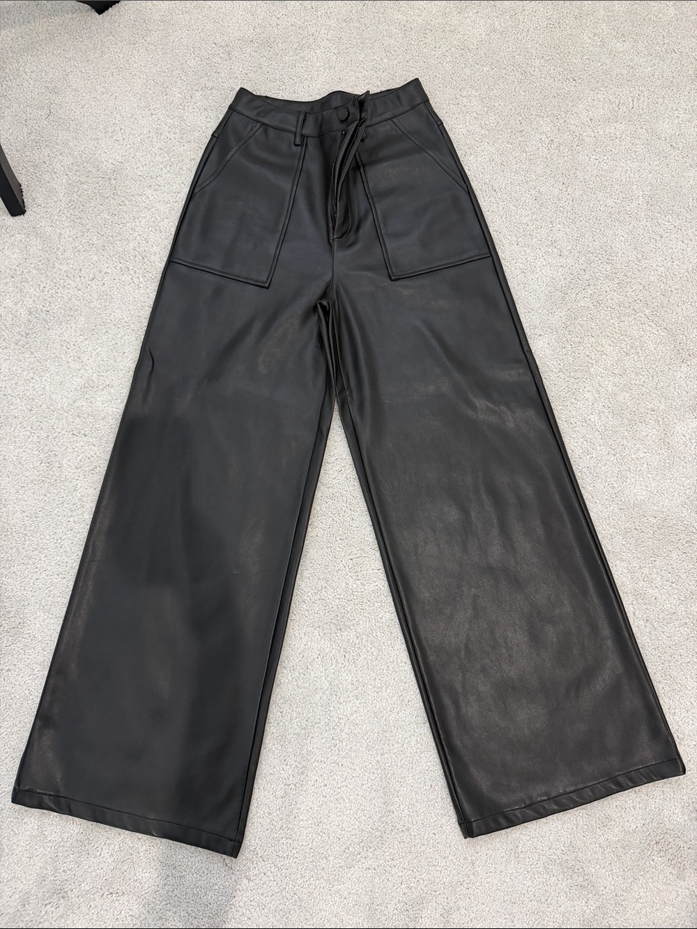 Wide-Leg Faux Leather Pants in Black